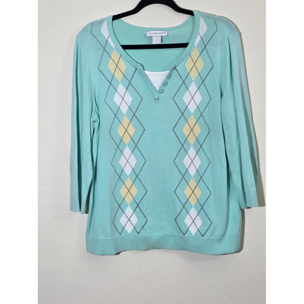 Christopher & Banks Seafoam Green Button V-Neck Knit Top